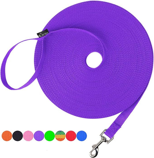 Hi Kiss Dog/Puppy Obedience Recall Training Agility Lead - 15ft 20ft 30ft 50ft 100ft Training Leash - Great for Training, Play, Camping, or Backyard Purple 30 Feet
