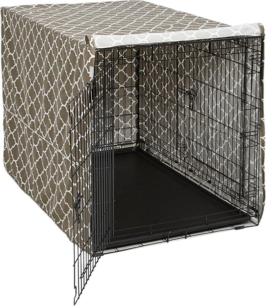 MidWest Homes for Pets XL Dog Crate Cover with Teflon Fabric Protector, Poly-Cotton Privacy Kennel Cover Fits Most 48-inch Crates, Brown Designer Print, Washable, Reduces Barking
