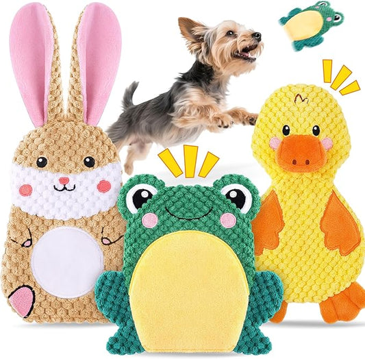 XIUGOAL Dog Toys to Keep Them Busy, 3 Pack No Stuffing Interactive Dog Toys with Crinkle, Squeaky Puppy Chew Toys for Small, Medium Breeds