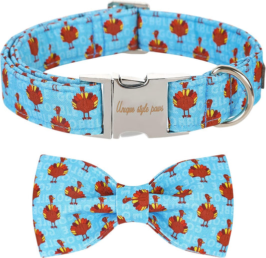 Unique style paws Christmas Dog Collar with Bow Tie Red Elk Cotton Collar Adjustable Puppy Collar for Small Medium Large Dogs-S