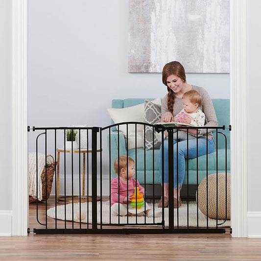 Regalo Safety 30.5-58" Extra Wide Arch Baby Gate with Door, Pressure Mount Walk Through Gate for Doorways & Bottom of Stairs, Babies, Toddlers & Pets, Tested & Safe, American Designed, American Owned
