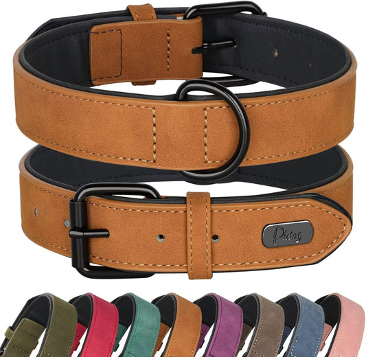 Didog Soft Padded PU Leather Dog Collar, Breathable and Adjustable Dog Collars for Medium Dogs, Comfortable for Daily Walk, Light Brown, L Fit Neck 13-17"(22-44 lbs)