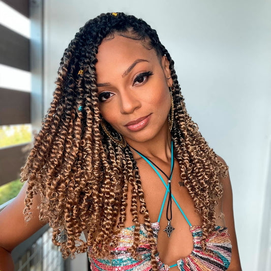 Toyotress Tiana Passion Twist Hair - 24 Inch 8 Packs Pre-Twisted Crochet Braids Ombre Brown, Long Pre-Looped Synthetic Braiding