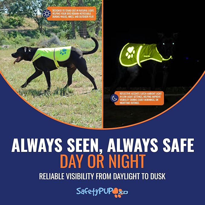 Dog Reflective Vest – Hi-Vis Fluorescent Visibility That Helps to Safeguard Your Pet On/Off Leash in Urban & Rural Areas (Yellow, Medium)
