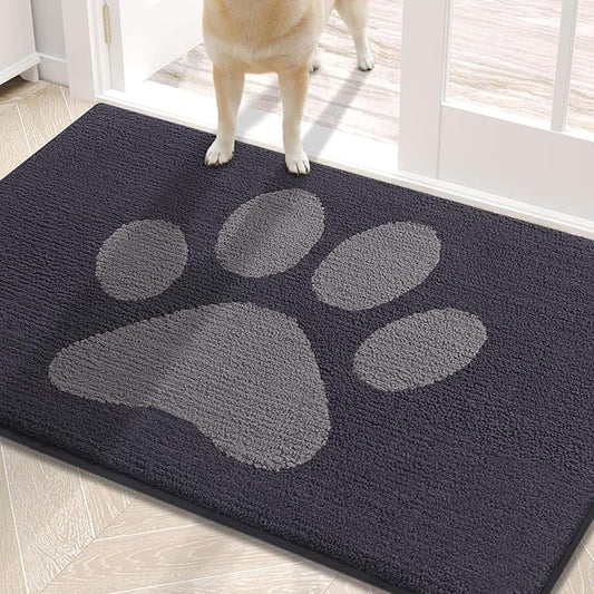 Buganda Dog Door Mat for Muddy Paws, Absorbent Dirt Trapper Washable Indoor Doormats, Non Slip Low-Profile Mud Mat for Dogs, Front Entrance Doormat for Inside Floor (30x20 Inches, Dark Grey)