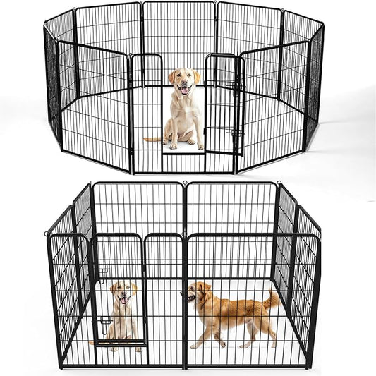 DUMOS Dog Playpen Indoor, Metal 40 Inch 8 Panels Foldable Pet Fence with Door, Outdoor Small Medium Large Dog Puppy Portable Exercise Play Pen for RV Camping, Trips, Play Yard