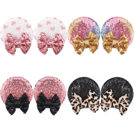 Cellelection 8Pcs Sequin Mouse Ears Hair Clips Glitter Hair Bows Cute Mice Ears Hair Clips Barrettes For Women Girls Hair Access