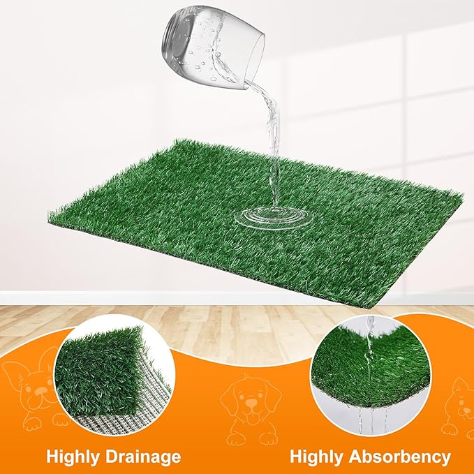 LOOBANI Dog Grass Pad with Tray - Dog Litter Box - Indoor Potty for Apartment and Patio Training - with 2 Packs Grass Pee Pads for Replacement, 20×30 Inch
