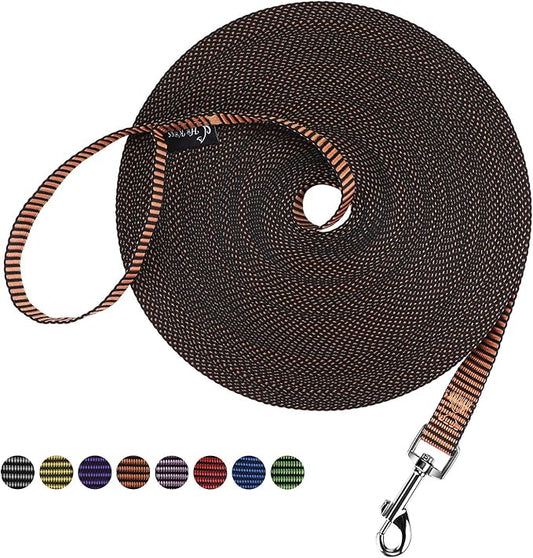 Hi Kiss Dog/Puppy Obedience Recall Training Agility Lead - 15ft 20ft 30ft 50ft 100ft Training Leash - Great for Training, Play, Camping, or Backyard(20ft,Black_Orange)