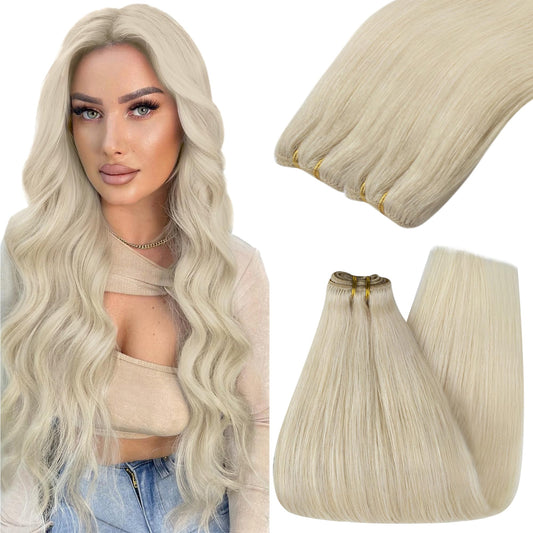 Youngsee 125G Weft Hair Extensions Human Hair Platinum Blonde Sew In Real Hair Extensions Blonde Remy Human Hair Extensions Sew
