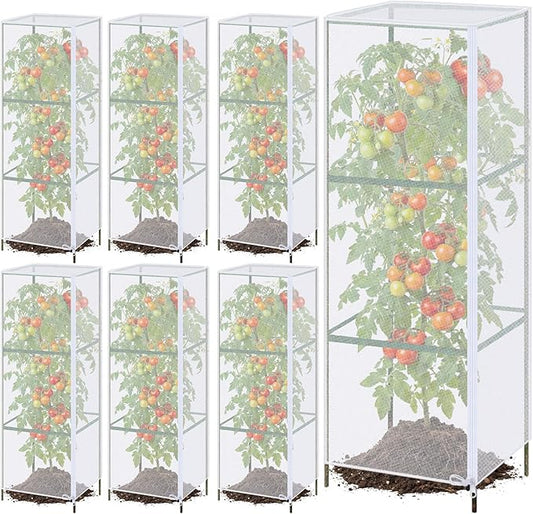 6 Pcs Garden Bird Netting Plant Cover for Square Tomato Cage 59" x 17.7'' Insect Bird Barrier Tomato Cage Net with Zipper & Drawstring, Plant Trellis Netting Protection Cover