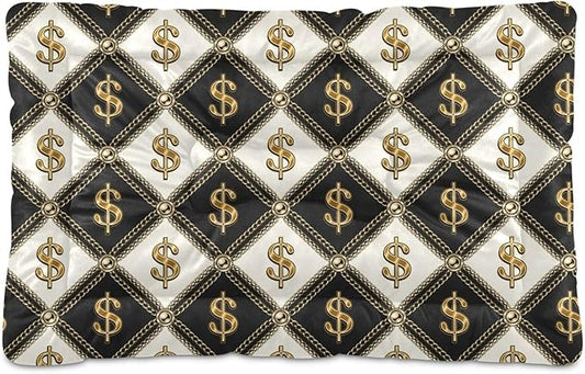 Black White Dollar Sign Pet Bed Cute Dog Bed Mat Absorbing Non Slip Pad Pet Sleeping Mat for Small, Medium, and Large Dogs Puppy Cat 24 in x 18 in