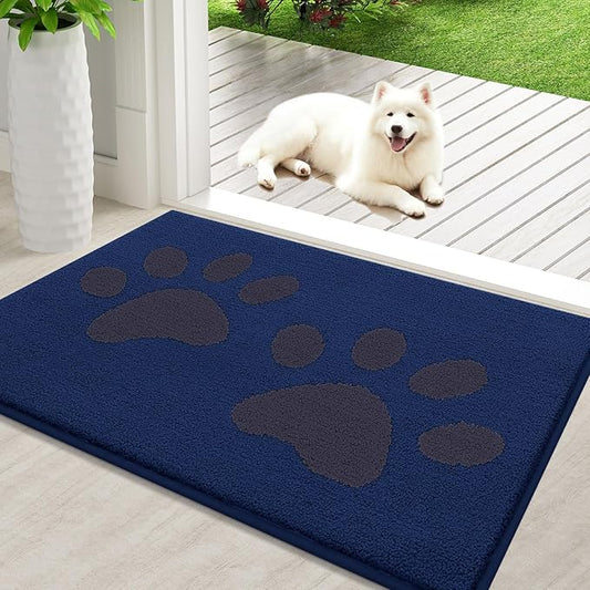 Buganda Dog Door Mat for Muddy Paws, Absorbent Dirt Trapper Washable Indoor Doormats, Non Slip Low-Profile Mud Mat for Dogs, Front Entrance Doormat for Inside Floor (36x24 Inches, Navy)