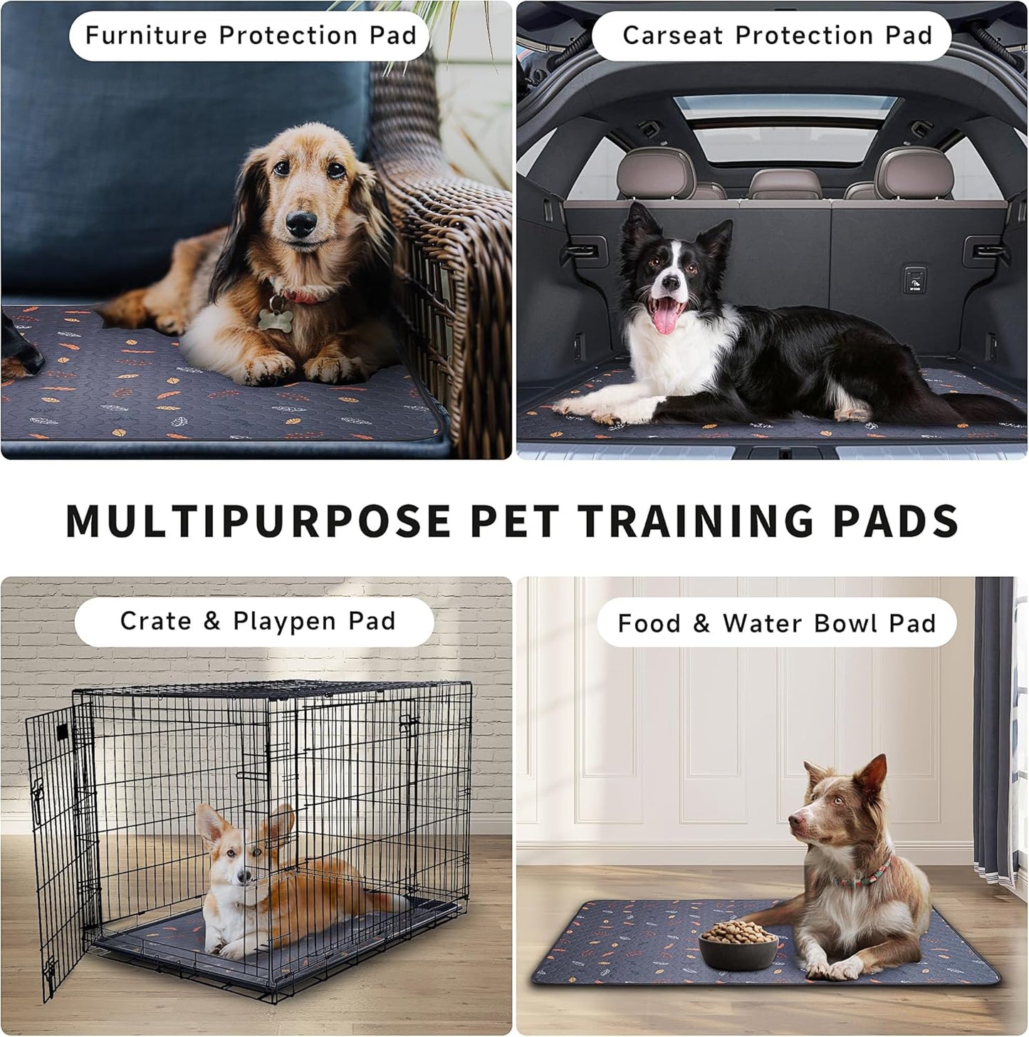 Sunheir Washable Pee Pads for Dogs - 2-Pack Thick Heavy Absorbency Reusable Pee Pads Prevent Leakage Non-Slip, Waterproof Pet Training Pads for Puppy Playpen, Crate, Whelping Box, Potty Training, Grey