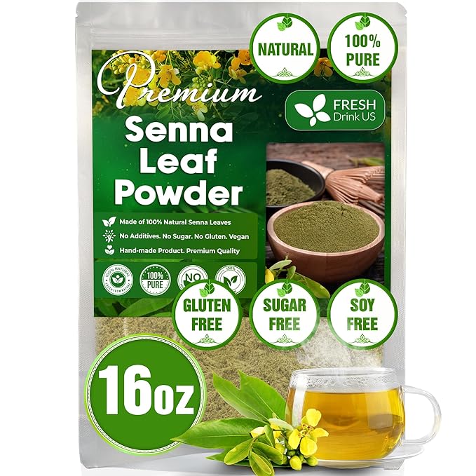 FRESHDRINKUS, Premium 16oz Senna Leaf Powder, 100% Natural and Pure from Senna Leaves, No Additives, No Gluten, No Sugar, Vegan