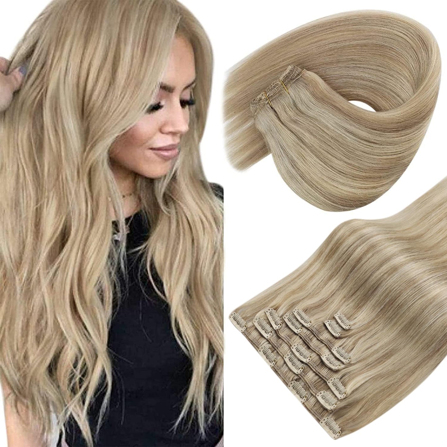 Sunny Clip In Hair Extensions Human Hair Clip In Extensions Blonde Clip In Extensions Real Human Hair Gold Blonde Highlights Lig
