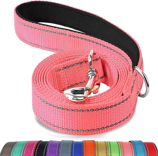 Joytale Dog Leash, 5 FT Double-Sided Reflective, Padded Handle Nylon Heavy Duty Leashes for Small Dogs Walking, Neon Pink