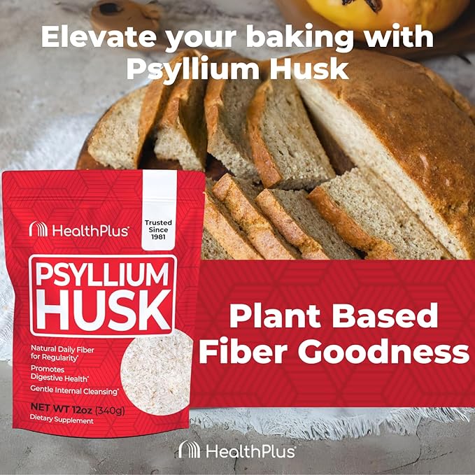 Health Plus, Psyllium Husk, 12 oz, 48 Servings - Natural Detox, Daily Dietary Fiber Supplement, Constipation Relief, Gentle Gut Cleanse, Keto Baking
