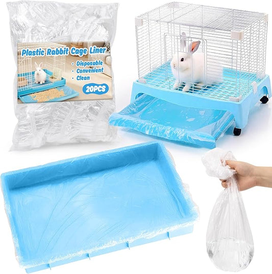Clear Plastic Disposable Cage Liner - 20PCS Rabbit Litter Box Liners Waterproof Elastic-Edged Universal Small Animal Cage Liner Bag for Bunny Bird Hamster Hedgehog Guinea Pig (19.6x27.5inch)