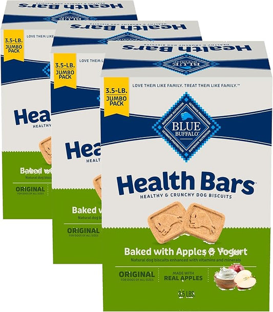 Blue Buffalo Health Bars Crunchy Dog Biscuits, Oven-Baked with Natural Ingredients, Apples & Yogurt, 3.5-lbs Box (Pack of 3)