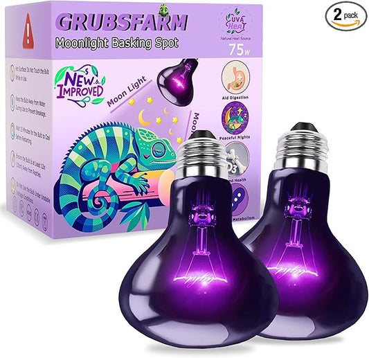 75W Reptile Night Light Bulb, UVA Heat Lamp – Simulated Natural Moonlight Purple Basking Bulb for Bearded Dragon, Lizard, Snake, Turtle, Chameleon, Amphibians, Aquarium & Terrarium Use