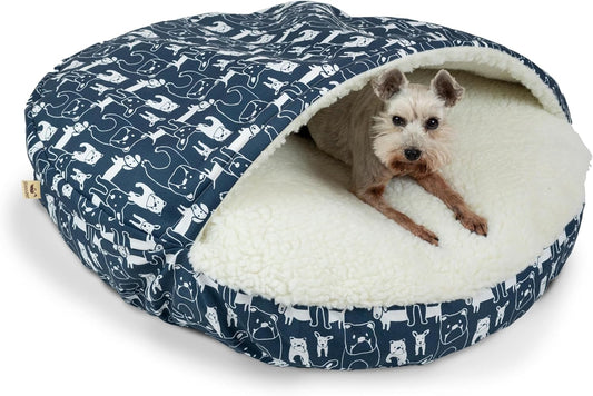 Snoozer Luxury Cozy Cave Dog Bed - Indoor Dog Bed with Cover Cave, Covered Calming Burrow for Small & Medium Sized Pets with Blanket Attached, Enclosed, Washable - Large, Pedigree Denim