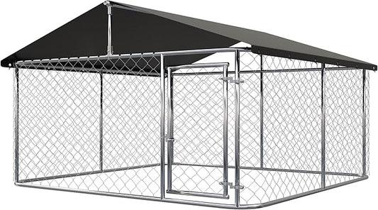 Petonly Outdoor Dog Enclosure Heavy Duty Dog Kennel House Mesh Dog Big Cage Pet Kennel Steel Fence with Secure Lock (78”x 78”)