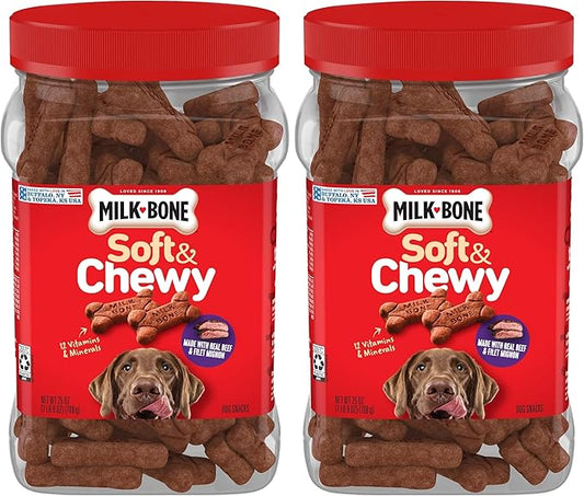 Milk-Bone Soft & Chewy Dog Treats, Beef & Filet Mignon Recipe, 25 Ounce (Pack of 2)
