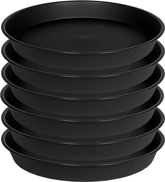 6 Pack Plastic Plant Saucer Water Drip Tray, 4 5 6 7 8 9 10 11 12 13 15 17 19 inch, Heavy Sturdy Plant Drainage Tray for Indoors Outdoor, Flower Saucers for Pots Base (4", Black)