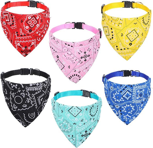6 Pcs Cat Bandana, Adjustable Pet Bandana Collars for Cats and Small Dogs, Multi-Color Suitable for Neck Circumference 22-30cm for Pets Halloween Christmas Dress Up