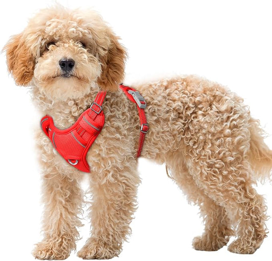 BARKBAY No Pull Dog Harness Large Reflective Dog Harness with Front Clip and Easy Control Handle for Walking Training Running with ID tag Pocket(Red,XS)
