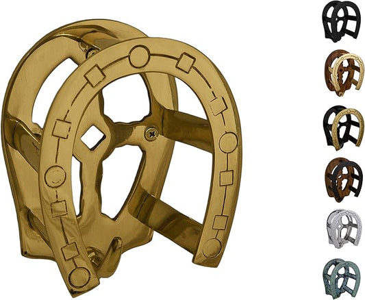 Brass Horseshoe Bridle Bracket, Bridle Hook, Bridle Rack (Green Patina)