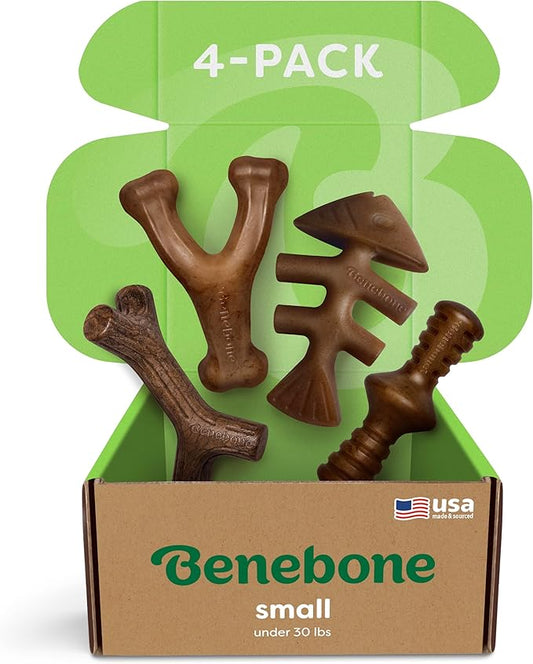 Benebone Small 4-Pack Dog Toys for Aggressive Chewers – Durable Dog Bones, Made in USA – Dog Toys for Small Dogs Under 30 lbs