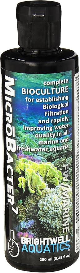 Brightwell Aquatics MicroBacter7 Complete Bioculture for Fish Tank or Aquarium - Populates Biological Filter Media for Saltwater and Freshwater Fish - Aquarium Water Treatments, 8.45 fl oz