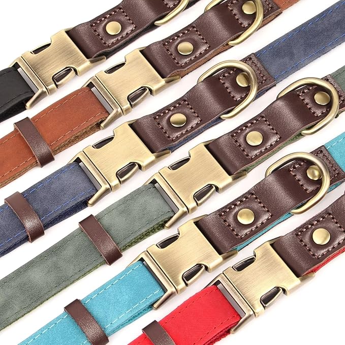 Didog Soft PU Leather Dog Collars for Small Dogs,Classic Adjustable Dog Collars with Quick Release Metal Buckle,Easy Clean and Comfortable with Nylon Lining,Red,S Neck 11-15"