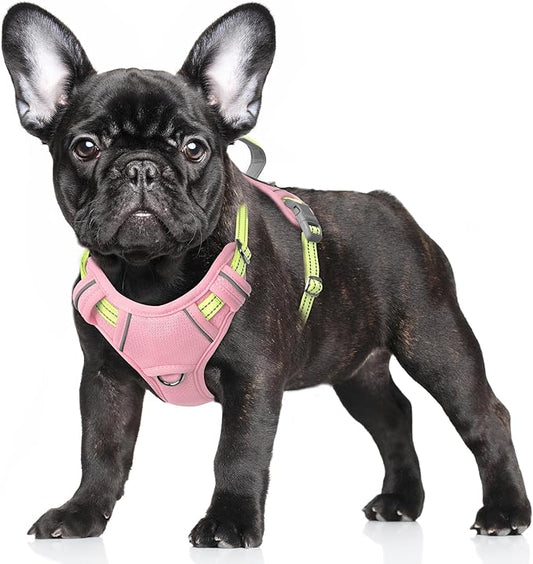 BARKBAY No Pull Dog Harness Large Reflective Dog Harness with Front Clip and Easy Control Handle for Walking Training Running with ID tag Pocket(Baby Pink & Sunlight,S)