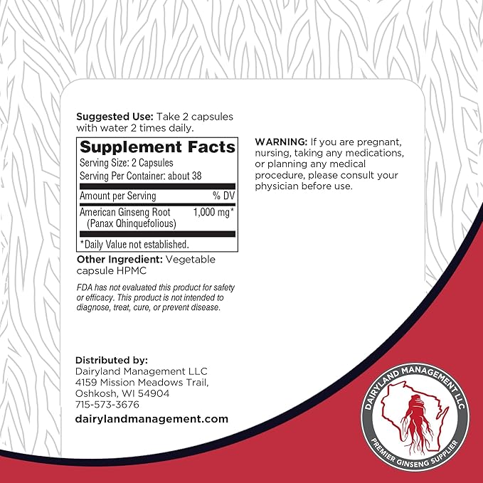 Dairyland American Ginseng Roots 4 oz and Capsules 75 ct Pack of Wisconsin Ginseng – Direct from Farmer to Consumer 西洋参