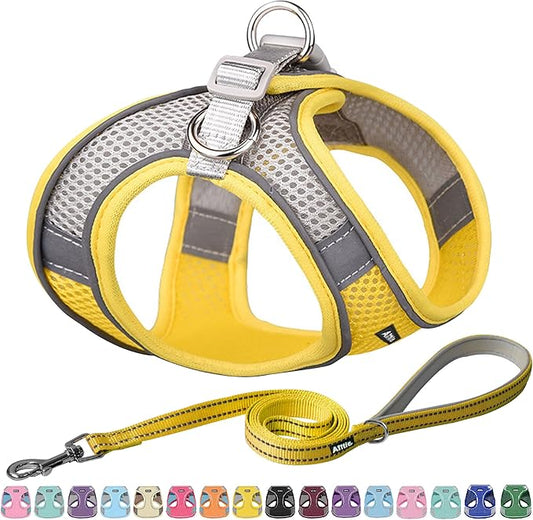 AIITLE Escape Proof Dog Harness - Step in Adjustable Dog Harness No Choke Over with Breathable Mesh and Quick-Release Buckle for All Weather- Outdoor Walking, Training for Medium Dogs Yellow XL