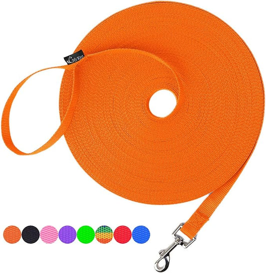 Hi Kiss Dog/Puppy Obedience Recall Training Agility Lead - 15ft 20ft 30ft 50ft 100ft Training Leash - Great for Training, Play, Camping, or Backyard - Orange 100ft