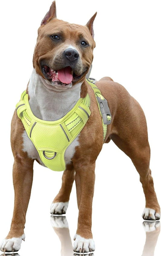 BARKBAY No Pull Dog Harness Large Reflective Dog Harness with Front Clip and Easy Control Handle for Walking Training Running with ID tag Pocket(Sunlight,L)