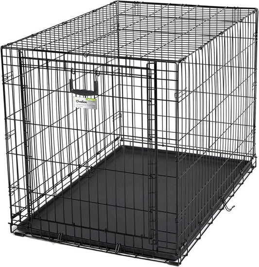 MidWest Homes for Pets Large Ovation Single Door Folding Dog Crate, 42-Inches, Space-Saving Patented Up & Away Door, Leak-Proof Pan, Divider Panel, Black