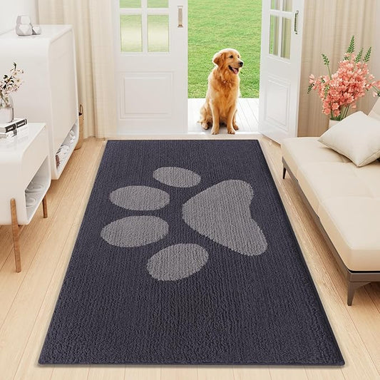 Buganda Dog Door Mat for Muddy Paws, Absorbent Dirt Trapper Non Slip Indoor Doormats, Washable Low-Profile Mat for Mud Dogs, Entryway Carpet for Inside Floor (59x35 Inches, Dark Grey)