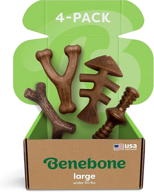 Benebone Large 4-Pack Dog Toys for Aggressive Chewers – Durable Dog Bones, Made in USA – Dog Toys for Large Dogs Under 90 lbs
