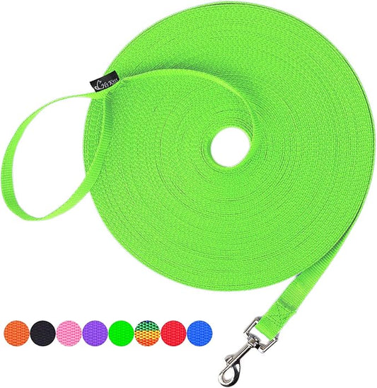 Hi Kiss Dog/Puppy Obedience Recall Training Agility Lead - 15ft 20ft 30ft 50ft 100ft Training Leash - Great for Training, Play, Camping, or Backyard (100 Feet, Green)