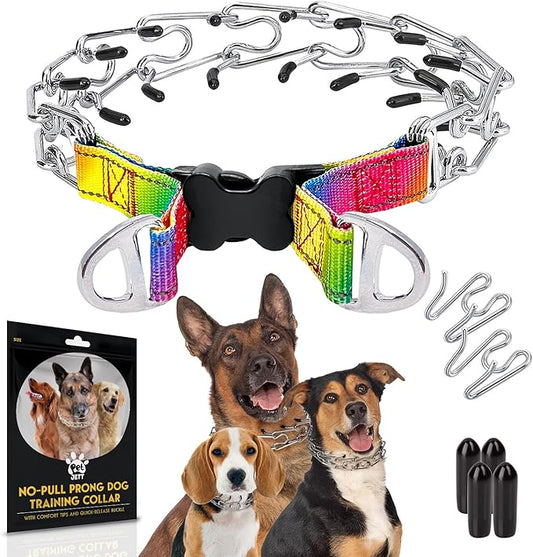 PetJett Prong Collar for Dogs - Choke Collar for Dogs, Pinch Collar for Dog Adjustable No Pull Safety Dog Training Collar for Small Medium Large Breed - Durable Stainless Steel Metal Choker Chain