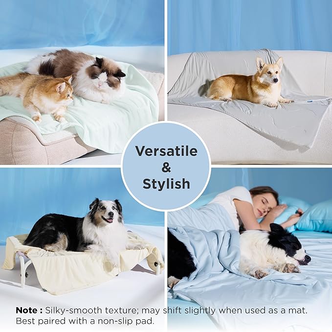 Bedsure Cooling Blanket for Small Dogs with Breathable Air-Core Fill Q-MAX>0.4 - Dog Cooling Mat Soft, Lightweight Pet Cat Throw Cold Blanket Washable for Summer, Pearl Grey, 25x35