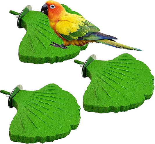 3 Pcs Parrot Perch Resin Bird Beak Grinding Stone Leaf Shape Perch Stand Foot Clawing Trimmer Bird Cage Accessories for Cockatiels Conures Budgies Lovebirds (Green)