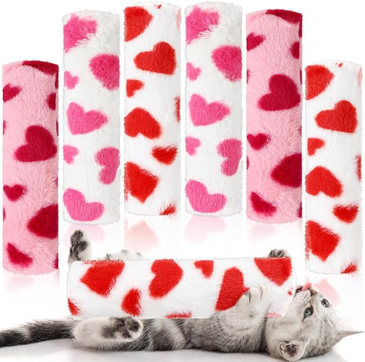 Civaner 6 Pcs Valentine's Day Cat Catnip Toys for Indoor Cat 10.6 Inch Kitten Kicker Stick Catnip Toy with Crinkle Sound Inside Interactive Soft Plush Kitten Pillow for Chew Exercise (Red White Pink)