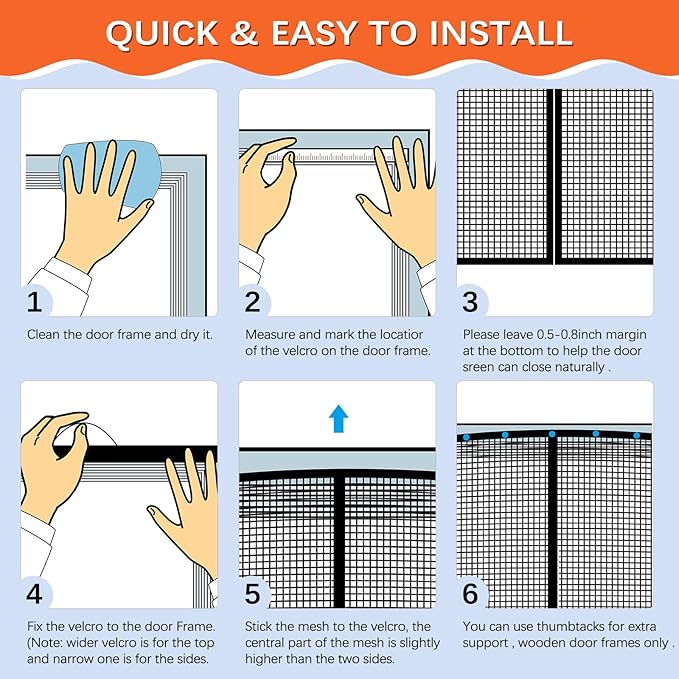 Fiberglass Magnetic Screen Door Fit Door Size 36 x 82 in, Screen Itself Size:38"x83"- Heavy Duty Fiberglass Screen Door Mesh for Interior, Patio and Sliding Doors - Door Screen Magnetic Closure