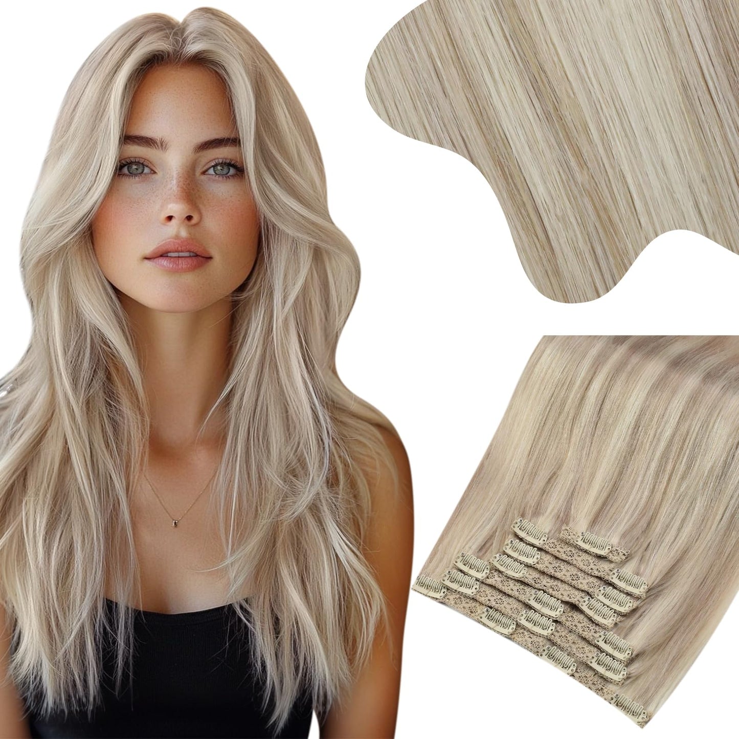Moresoo Human Hair Clip In Extensions Blonde Highlight Real Hair Extensions Clip In Human Hair Ash Blonde With Blonde Clip On Ha